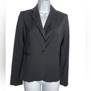 Calvin Klein blazer Size 0 classic‎ solid black polyester-wool jacket w/pockets